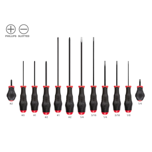 High-Torque Black Oxide Blade Screwdriver Set, 12-Piece (No. 0 - No. 2, 1/8 - 1/4 in.)